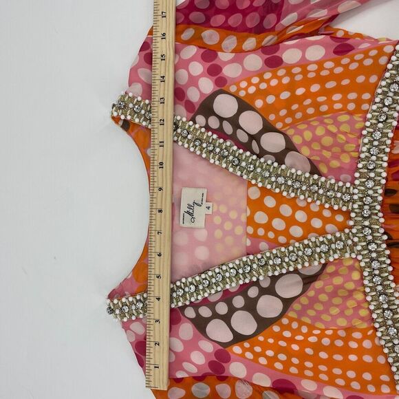 Milly Empire Waist Mini Dress Women's 4 Multicolor Polka Dot Embellished Silk - Picture 9 of 16